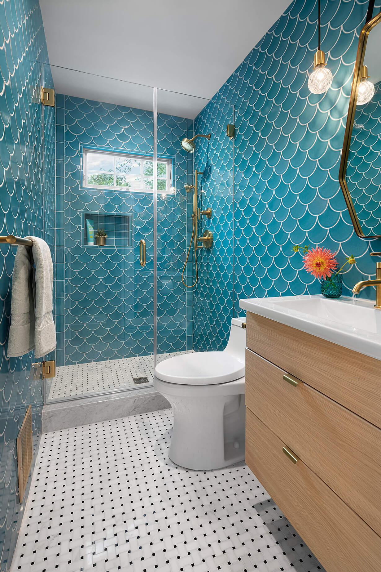 Turquoise guest bath and powder rom